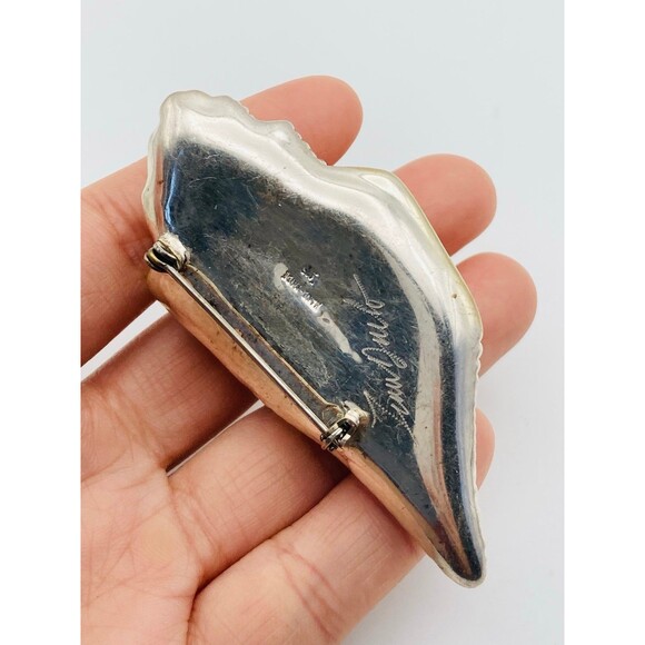 Signed handmade artisan 925 sterling silver gold plated shell brooch - Picture 6 of 10